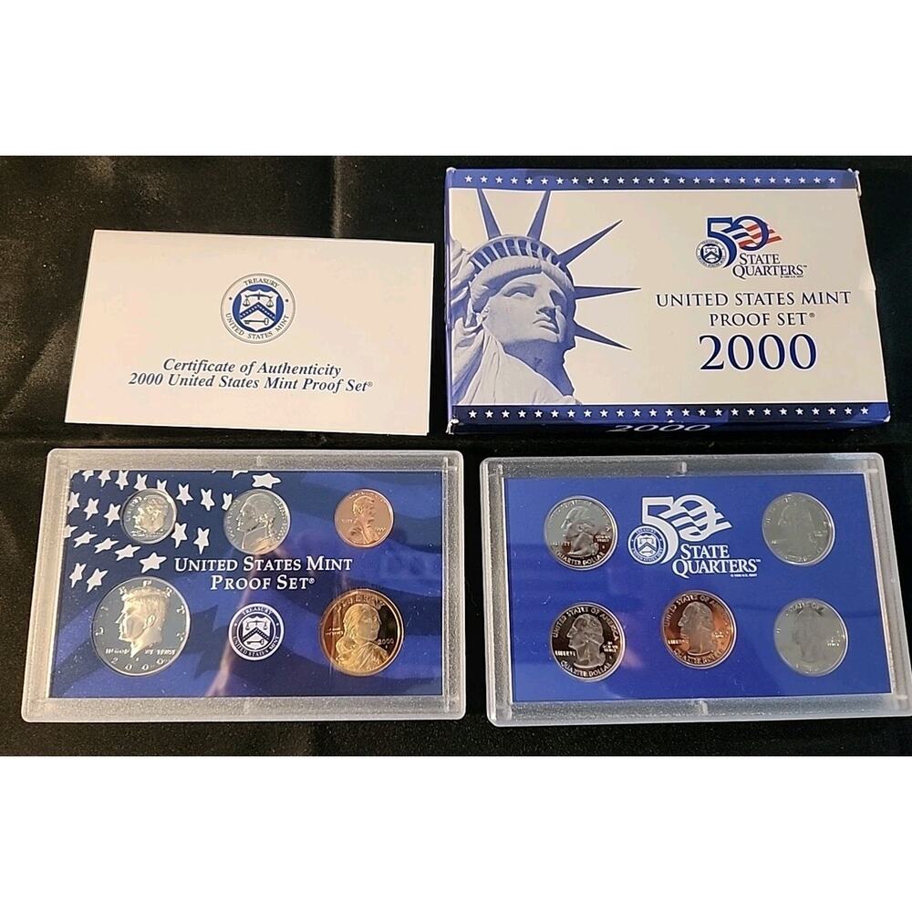 2000 United States Mint Proof Set with 5 of the 50 state quarters